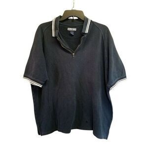 Structure Womens Sz XL Navy Blue  Solid Short Sleeve Zip Up Shirt